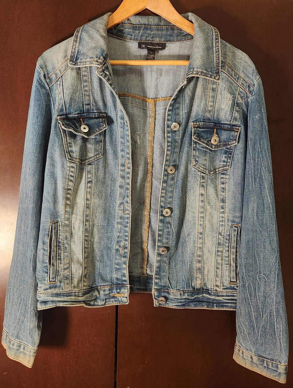 INC International Concepts Light Blue Denim Jacket Women Size Large